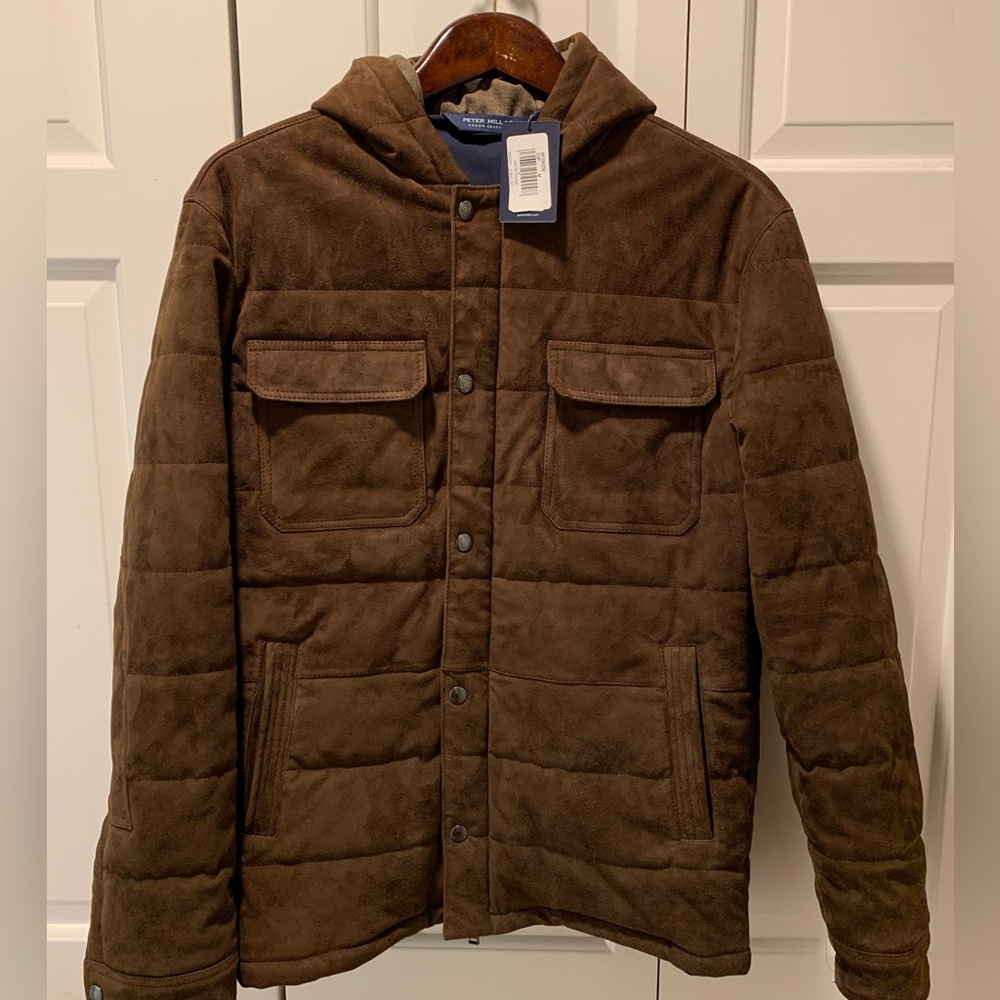 $2295 NWT PETER MILLAR BROWN EXCURSIONIST FLEX SUEDE OVER COAT BOMBER Jacket M